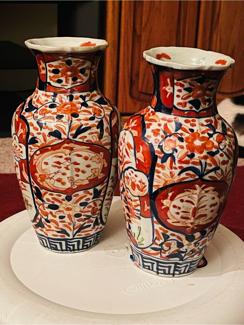 Decorative Porcelain Vase Pair in Red and Blue